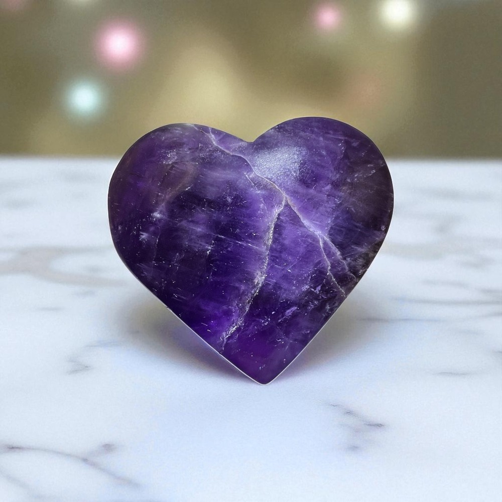 Hand Carved Amethyst‎ Heart | Crystal Healing Decor & Boho Gift